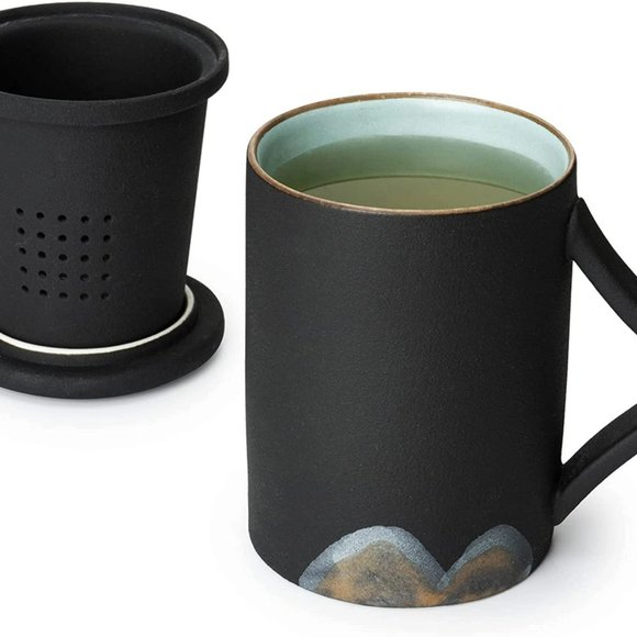 Japanese Ceramic Tea Cup Mug with Filter + Saucer - Picture 11 of 11